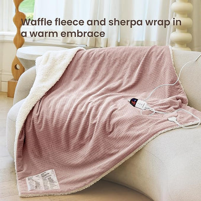 Heated Blanket Electric Blanket Twin Waffle, 62x84 Inches Sherpa Fleece Fast