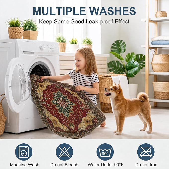 Washable Pee Pads for Dogs,Great Urine Absorbent Reusable Puppy Training Pads,Waterproof,Leak-Proof & Non-Slip Potty Pads for Whelping,Crate,Playpen,Bed.(Red Forest Floral,18"x24")