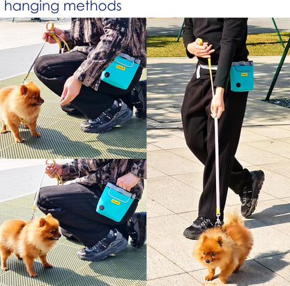 Dog Treat Pouch for Pet Walking and Training with Clicker 2 Cup Silicone Bag Small Fanny Pack Holder for Puppy Snack Dispenser Kit for Leash and Outdoor Use (Green)