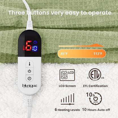 Heated Blanket Electric Blanket Twin Waffle, 62x84 Inches Sherpa Fleece Fast