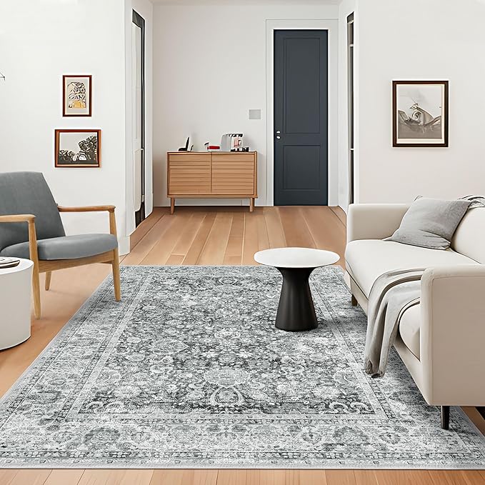 Grey 5x8 Area Rugs for Living Room Machine Washable Rugs Boho 5x8 Rug for Living Room Carpet Non-Slip Family & Pet Friendly Area Rugs Print Floor Rug(Vintage 5x8ft)