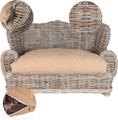 DBD1004A Classic 27.5" x 18" Mediterranean Handwoven Rattan Dog Daybed with Machine-Washable Cushion, Kubu Gray