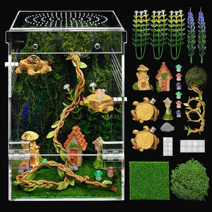 Jumping Spider Enclosure Kit,Escape Proof Reptile Tank,Praying Mantis Terrariums,Transparent Acrylic Bug Habitat,Arboreal Tarantula Cribs Cage,Insect Starter Container,Critter Keeper Large