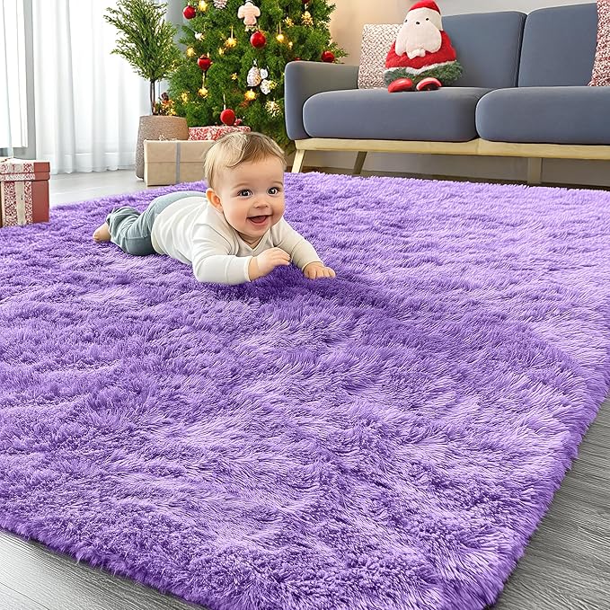OLANLY Area Rugs for Living Room Bedroom, Machine Washable 4x5.9 ft Soft Fluffy Shaggy Bedside Rug, Indoor Floor Carpet for Kids Girls and Boys, Dorms, Nursery Rooms, Home Decor Aesthetic, Purple
