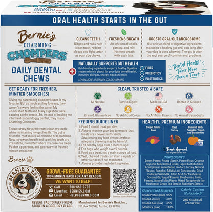 Bernie's Charming Chompers - Daily Dental Chews for Dogs - Cleans Teeth, Freshens Breath, + Boosts Oral-Gut Microbiome. Easy to Digest, Supports Healthy Digestion Naturally (36 oz, Tiny Dogs)