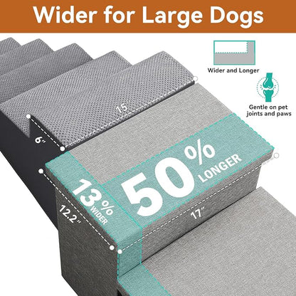 Zerbuger Dog Stairs with Storage, Grey 5 Steps Dog Ramp no Condo for Bed | 26" H Wider Dog Steps for High Beds Couch, Folding Storage Pet Stairs Gift for Climbing Small/Medium/Large Old Dogs Cats
