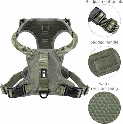 TUG No-Pull Dog Harness, 2 Leash Clips + Padded Handle (Medium, Green) | Water-Resistant Padded Interior | No-Pull Front Clip | Padded Back Handle | Adjustable Straps