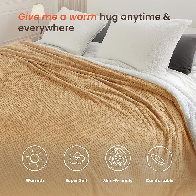 Heated Blanket Electric Blanket Queen Waffle, 84x90 Inches Dual Controllers