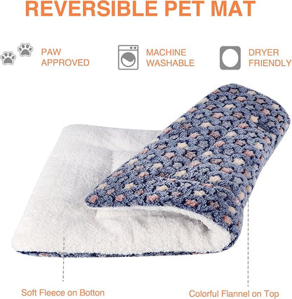 Mora Pets Cat Bed Ultra Soft Dog Crate Pad Star Print 14 x 17.5 inch Blue | Washable Crate Mat for Small Dogs and Indoor Cats, Reversible Fleece Dog Kennel Pad, Flat Pet Bed, Cat Carrier Mat