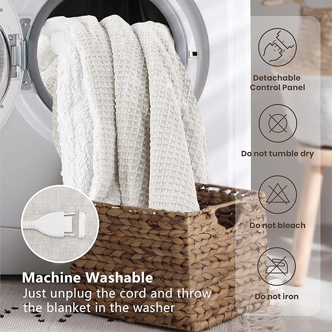 Heated Blanket Electric Blanket Queen Waffle, 84x90 Inches Dual Controllers