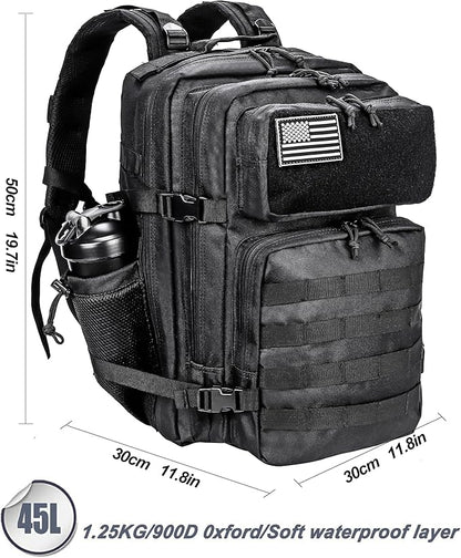LHI Military Tactical Backpack for Men and Women 45L Army 3 Days Assault Pack Bag Large Rucksack with Molle System