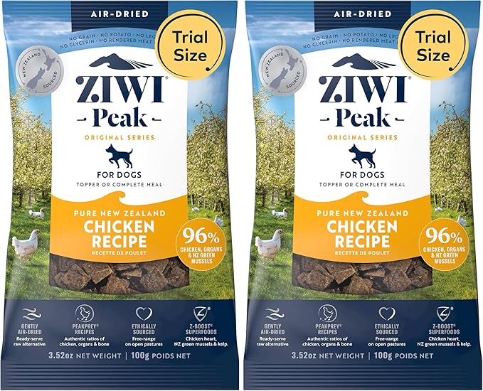 ZIWI Peak Air-Dried Dog Food – Chicken - All Natural, High Protein, Grain Free, Limited Ingredient w/Superfoods (3.5oz) (Pack of 2)
