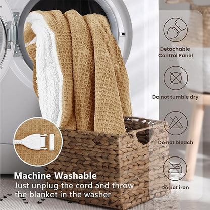 Heated Blanket Electric Blanket King Waffle, 90x100 Inches Dual Controllers