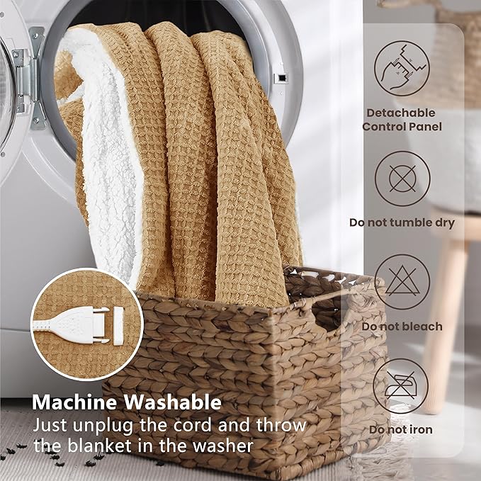 Heated Blanket Electric Blanket Full Waffle, 72x84 Inches Sherpa Fleece Fast