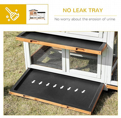 PawHut 62" Rabbit Hutch, Wooden Bunny Hutch, Guinea Pig Cage, Small Animal Enclosure with Wheels, Run Area, Removable Tray, Asphalt Roof, Lockable Doors and Ramp, for Rabbits, Chickens, Ducks, Nature