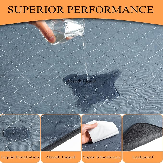 Bunlitent Washable Pee Pads for Dogs, 48x60, 2 Pack, Reusable Puppy Pads | Reusable, Quick Dry, Anti-Slip, Large, Waterproof, Whelping Pad for Pet, Playpen, Incontinence, Housebreaking, Training, Grey