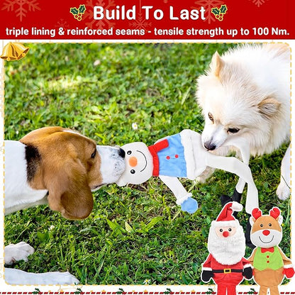 3-Pack Christmas Dog Toys, Tough Dog Squeaky Toys Plush Dog Chew Toys Bundle, Interactive Xmas Dog Toys for Puppy Small Medium Large Dogs
