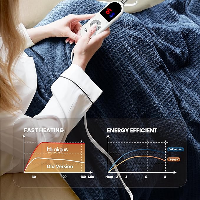 Heated Blanket Electric Blanket Full Waffle, 72x84 Inches Sherpa Fleece Fast
