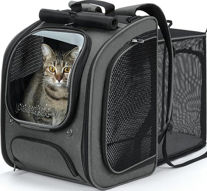 Pecute Cat Backpack Carrier,Large Space Cat Bubble Backpack,Ergonomic,Gray | Expandable,Sunshade Curtain,Transparent Window,Safety Rope,Sturdy,Large Mesh on Both Sides for Breathability,for Outdoor,Vet