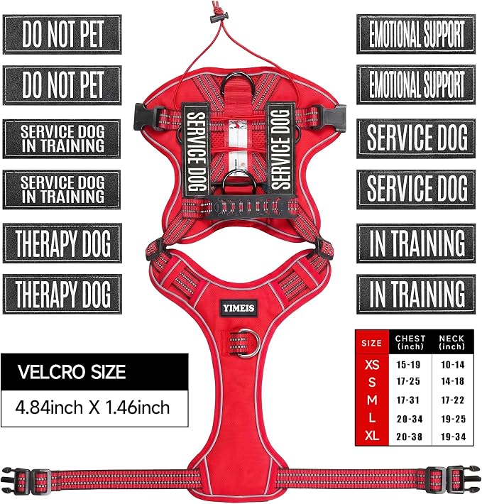 Service Dog Tactical Vest Harness and Leash Set Large Sized Dog Emotional Support- Tactical Dog Harness Training Collar with Name (Red, L)