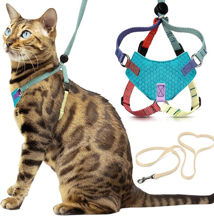 Houdini™ Escape Proof Cat Harness and Leash (Multicolor, XL) | Adjustable walking vest with 6ft lead, premium padded finish, snug secure fit, lightweight for travel and outdoor adventures
