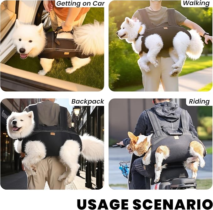 Dog Lift Harness Backpack Carrier for Large Dogs, Full Body Sling with Handle, Dog Harness for Joint Injuries, Arthritis, Ideal for Stairs, Elderly Dogs