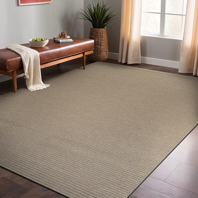 Non Slip Beige Solid Rubber Back Thing Rug for Living Room 5x7 Area Rugs for Kitchen, Rugs for Bedroom, Stain Resistant Easy Cleaning Non Shedding Carpet Beige 5 x 7