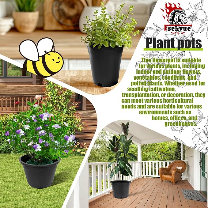 10 Gallon Nursery Pots Plastic Container Injection Molded Pot for Plants Flexible with Drainage Holes Suitable for Plants Soil Growers or Hydroponics Black 10 Pcs