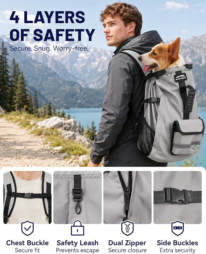 Dog Backpack Carrier for Small and Medium Dogs 4-Layer Safety Design (M) | Detachable Waist Bag with padded shoulder straps, breathable mesh and storage pockets for travel and hiking