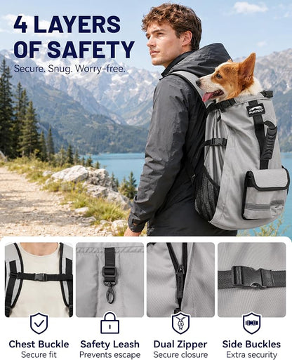 Dog Backpack Carrier for Small and Medium Dogs 4-Layer Safety Design (M) | Detachable Waist Bag with padded shoulder straps, breathable mesh and storage pockets for travel and hiking