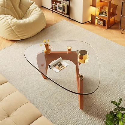 LUCKIIA Coffee Tables Glass Small Farmhouse Coffee Table Mid-Century Modern Wood Center Table for Living Room, Walnut Transparent, 36 Inch