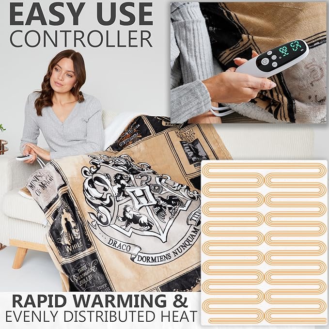 Harry Potter Gifts Heated Blanket Electric, Twin Size Luxurious Fleece Weighted
