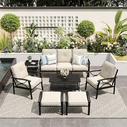 FansaFurn 7-Pieces Outdoor Patio Furniture Set, Outdoor Metal Sectional Furniture with Cushions, Outdoor Conversation Seating Set with Coffee Table for Garden, Backyard, Balcony, Deck, Black