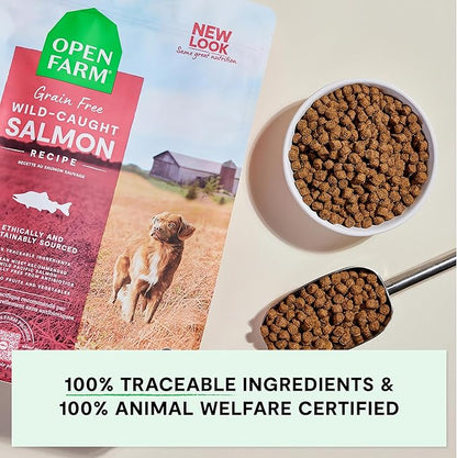 Open Farm, Grain-Free Dry Dog Food, Complete & Balanced Kibble, Sustainably & Ethically Sourced Ingredients, Non-GMO Veggies & Superfoods to Support Overall Health, Wild-Caught Salmon Recipe, 4lb Bag
