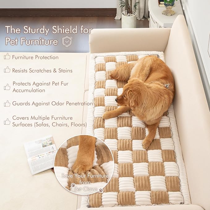 Couch Cover for Sofa, Sectional Couch Cover for Dogs, Sofa Cover Washable, Cushion Cover Blanket Pad Bed Mat for Pets, Fleece Furniture Protector, Camel, 27.6x59in