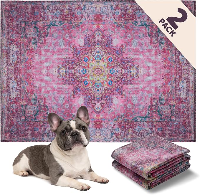 Washable Dog Pee Pads, 16" x 24", Waterproof, Non-Slip, Super Absorbent, Reusable Machine-Washable, 2-Pack (Mystic Fuchsia) | Non-slip, waterproof, absorbent dog pee pads for potty training, whelping, senior dogs, multi-pet households, easy to clean