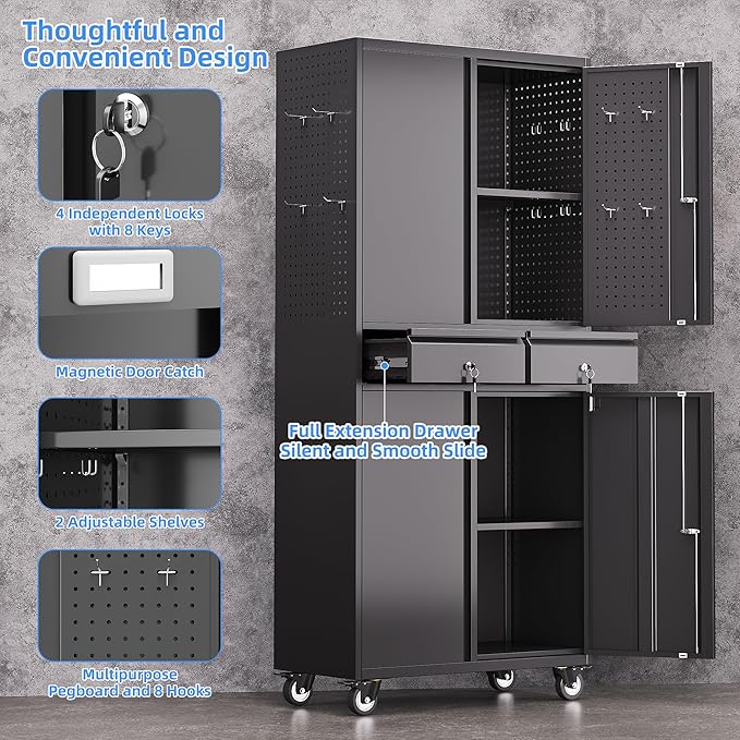 Garage Storage Cabinet with Wheels and Doors, Required Assembly