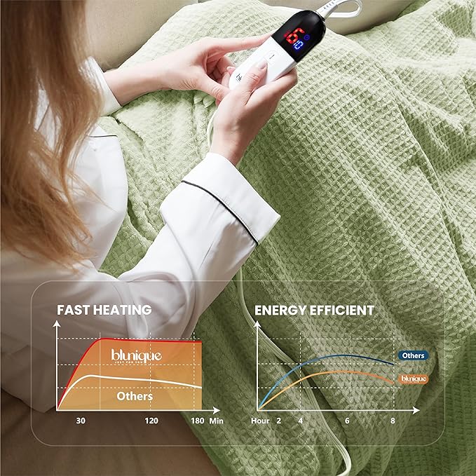 Heated Blanket Electric Blanket Twin Waffle, 62x84 Inches Sherpa Fleece Fast