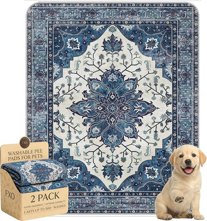 Washable Pee Pads for Dogs,Great Urine Absorbent Reusable Puppy Training Pads,Waterproof,Leak-Proof & Non-Slip Potty Pads for Whelping,Crate,Playpen,Bed.(Dark Navy Floral,31"x36")