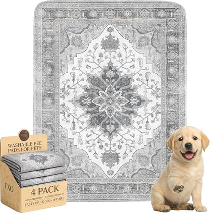 4PACK Washable Pee Pads for Dogs,Great Urine Absorbent Reusable Puppy Training Pads,Waterproof,Leak-Proof & Non-Slip Potty Pads for Whelping,Crate,Playpen,Bed.(Gray Floral,18"x24")