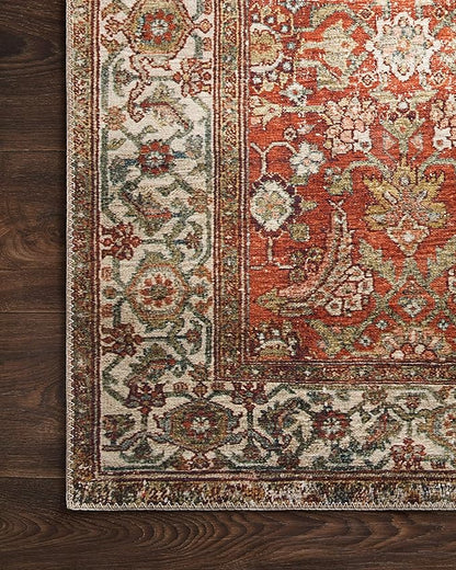 Loloi Layla Collection LAY-05 Ocean/Multi 3'-6" x 5'-6" .13" Thick Accent Rug, Soft, Durable, Vintage Inspired, Distressed, Low Pile, Non-Shedding, Easy Clean, Printed, Living Room Rug