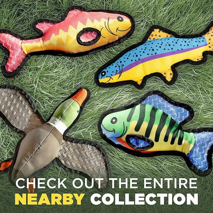 Plush Dog Toys | Bass Fish Stuffed Animal Squeaky Toy for Dogs | Outdoor Pet Toy Built for Adventure