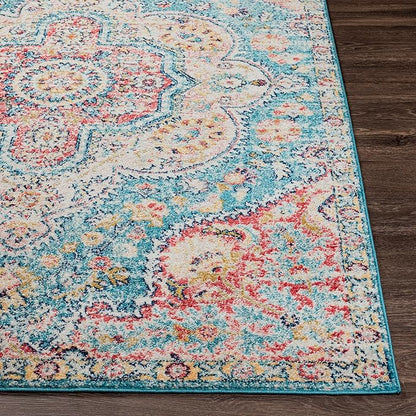 Livabliss Area Rugs - 3x7 Romaine Vintage Boho Navy Sky Blue Rose Runner Area Rug for Living Room Bedroom - Floral Medallion Stain Resistant Carpet for Kitchen, Nursery, Office (2'7" x 7'6", Runner)