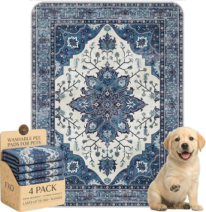 4PACK Washable Pee Pads for Dogs,Great Urine Absorbent Reusable Puppy Training Pads,Waterproof,Leak-Proof & Non-Slip Potty Pads for Whelping,Crate,Playpen,Bed.(Dark Navy Floral,18"x24")