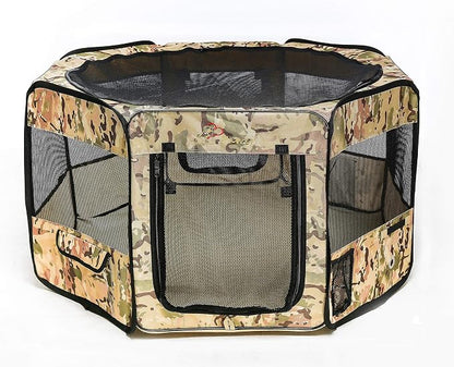 Pawer 36”×18.5” 8-Panel Foldable Pet Playpen, Desert Camouflage Pattern, Personalize Fabric Piece Available, for Cat/Dog/Puppy, 600D Oxford Cloth Portable Indoor & Outdoor Kennel with Carry Bag