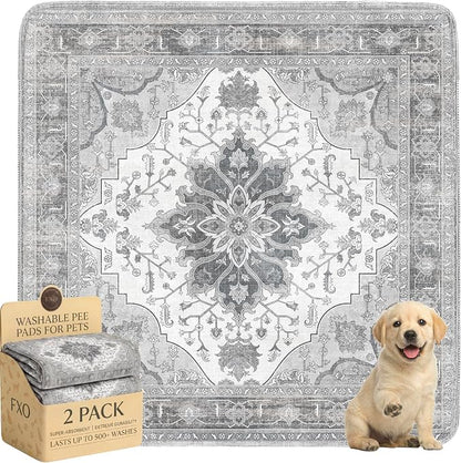 Washable Pee Pads for Dogs,Great Urine Absorbent Reusable Puppy Training Pads,Waterproof,Leak-Proof & Non-Slip Potty Pads for Whelping,Crate,Playpen,Bed.(Gray Floral,36"x36")