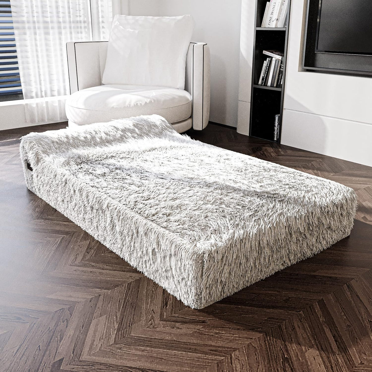 KOPEKS Orthopedic Memory Foam Dog Bed 7" Inch Thick Extra Large Dog Bed with Pillow Fluffy Grey 50"x34"x10" Includes Waterproof Liner & Durable Removable Cover with Smart Design