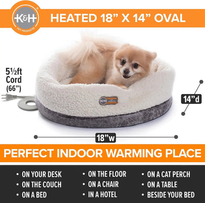 Heated Cat Bed with Removable Warmer, Soft Snuggle Cup, Washable, 14x18