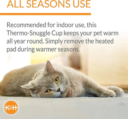 Heated Cat Bed with Removable Warmer, Soft Snuggle Cup, Washable, 14x18