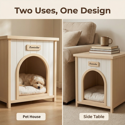 Modern Indoor Wooden Dog House with Removable Cushion – Solid Cedar Pet House for Small Dogs & Cats, Furniture-Grade Scandinavian Design